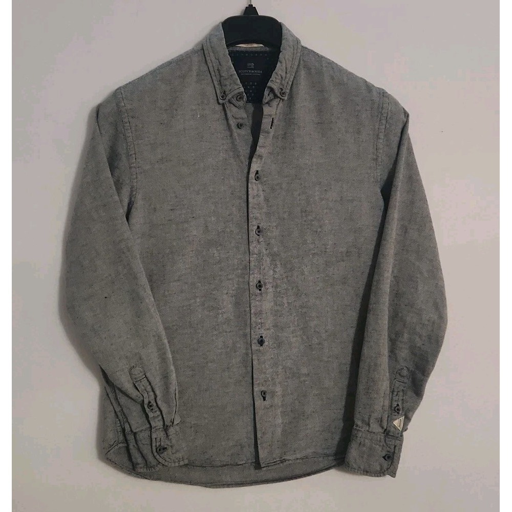 Scotch and Soda Mens Long Sleeve Shirt Gray Cotton Size M Linen